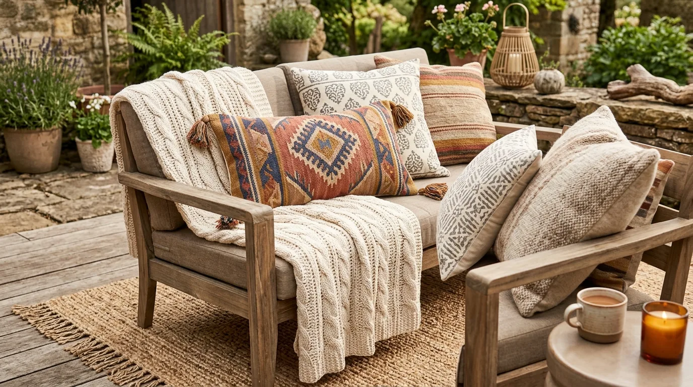 Create a coffee table or central surface for gathering inspiration for a backyard patio.
